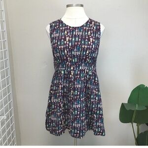 Purple Sleeveless Dress with Cocktail Print